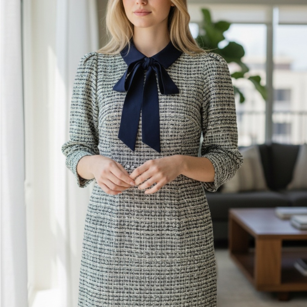 Alexia Admor Navy and White Long Sleeve Dress